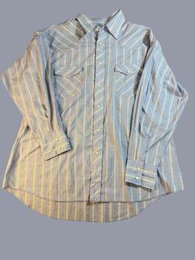 Vintage American Hero Striped Weste﻿rn Pearl Snap Shirt L